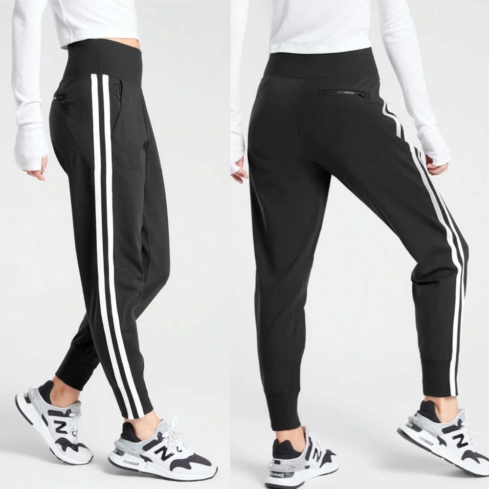 Athleta Venice Side Stripe Jogger Pants Black and White